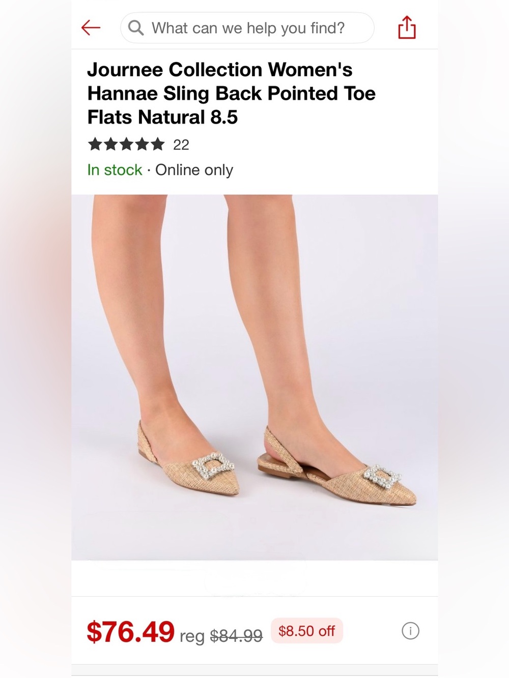 Pearl Embellished Sling Back Pointed Toe Flats 9 New Natural HANNAE - Picture 10 of 10